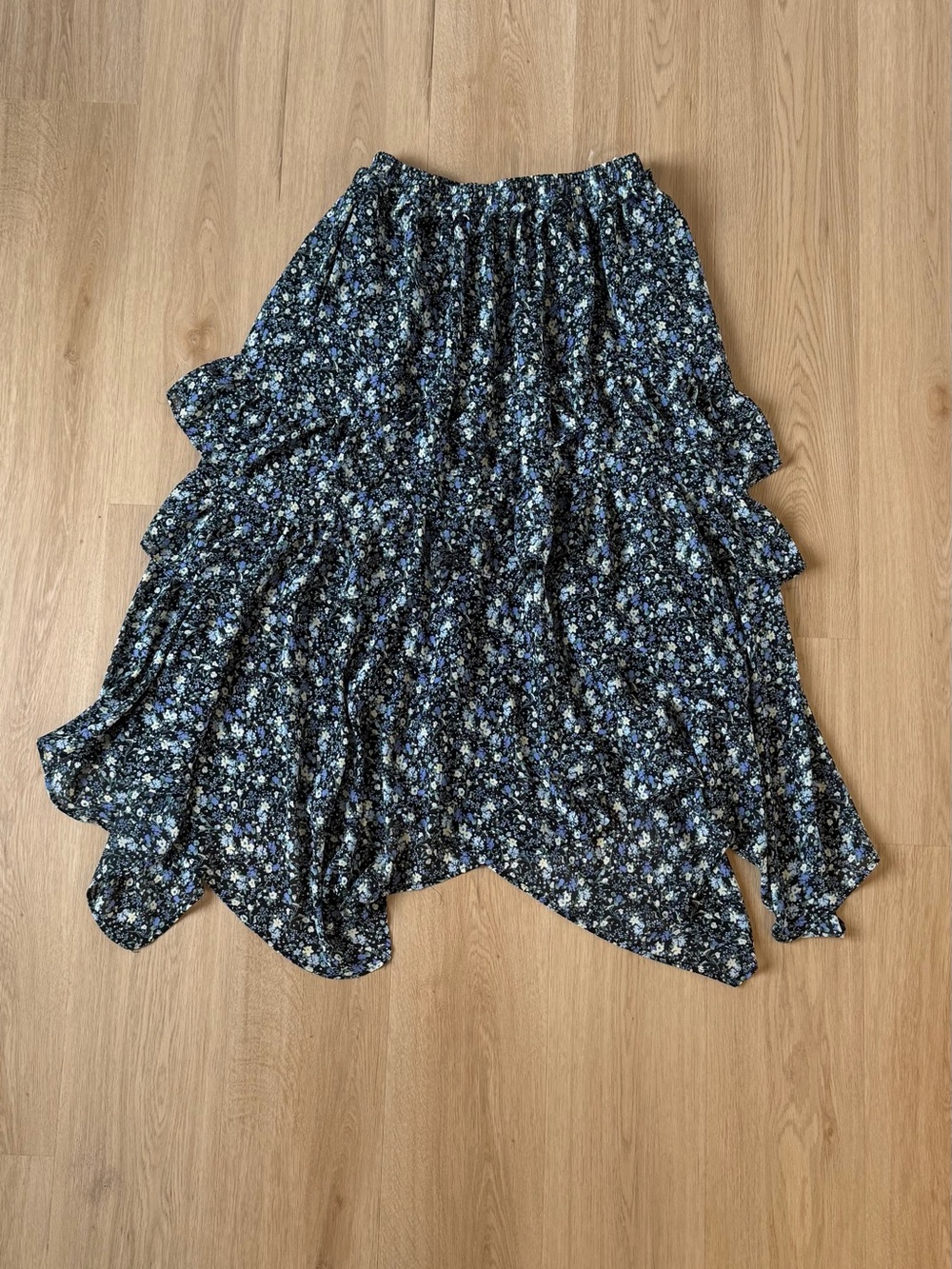 Talula Black Floral Asymmetrical Tiered Skirt